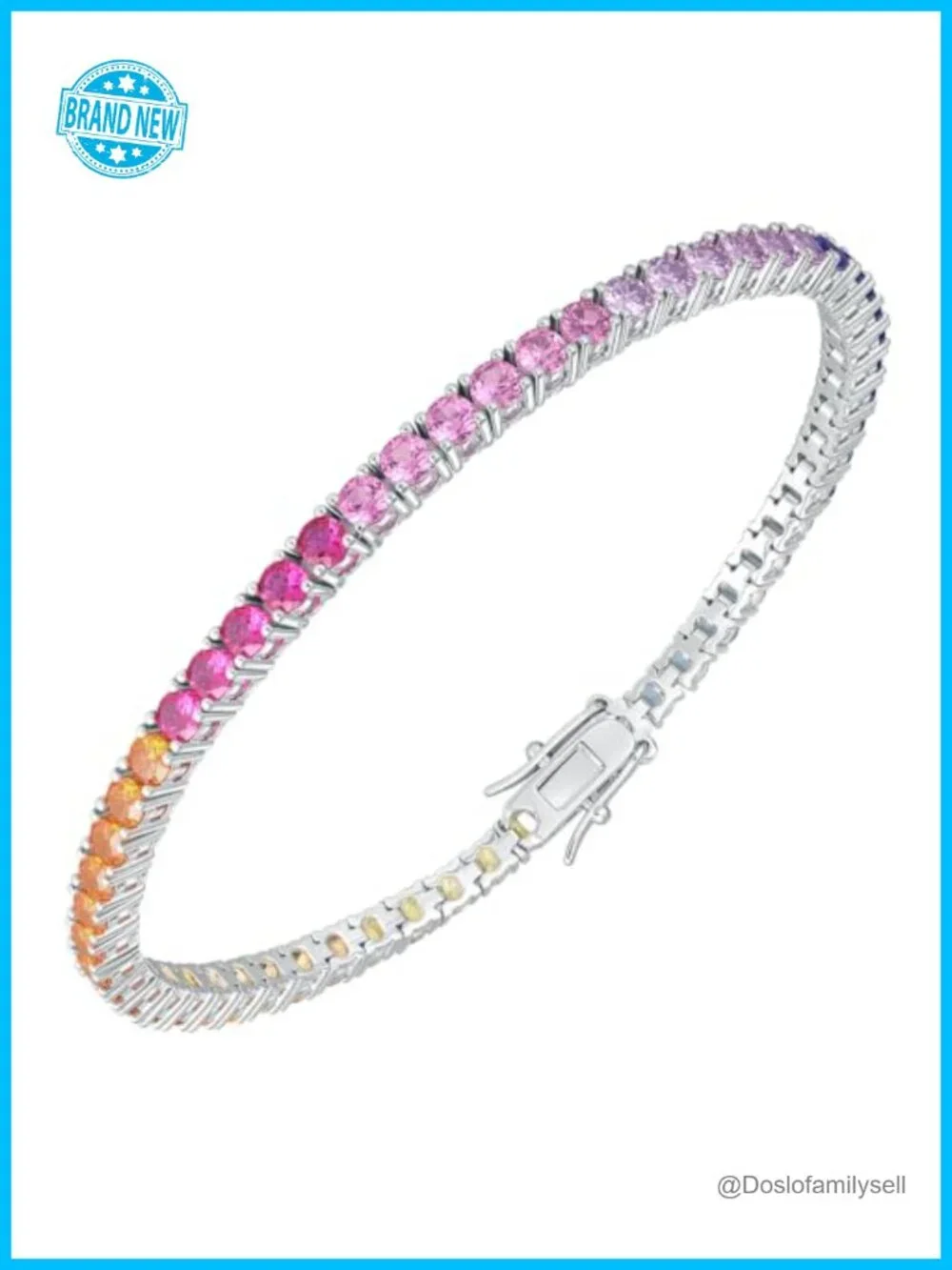 Rainbow 3mm Cubic Zirconia Silver Tone Tennis Bracelet 6.5 or 7 Inch